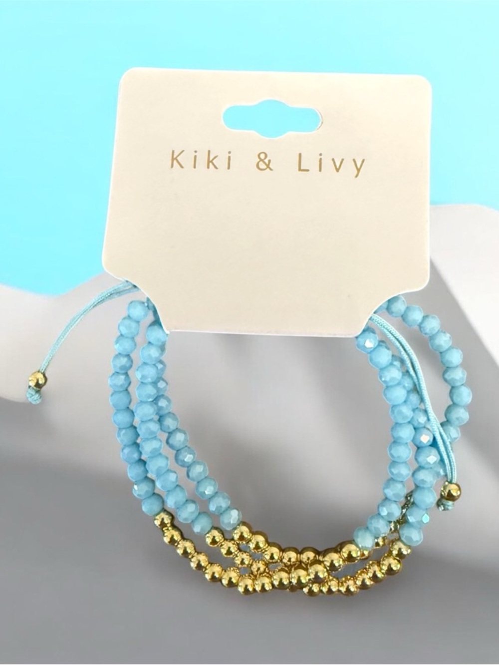 Kiki & Livy Light Blue Beaded Adjustable Bracelet Set with Gold Accents